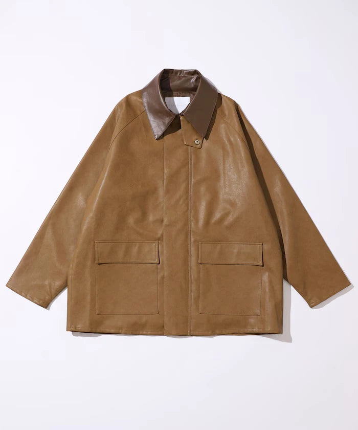 Oversized leatherette blouson / Mixed material switching