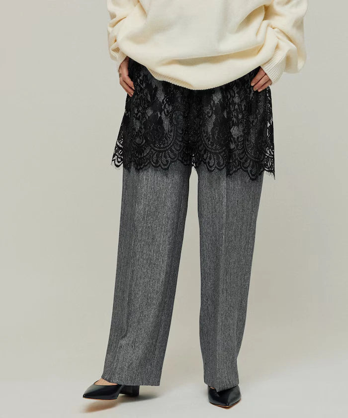 Lace Layered Slacks / Center Press Wide Slacks