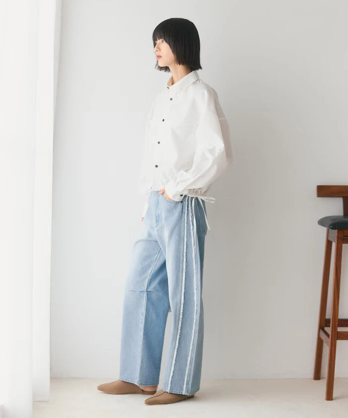 Hem Code Switch Short Length Long Sleeve Shirt
