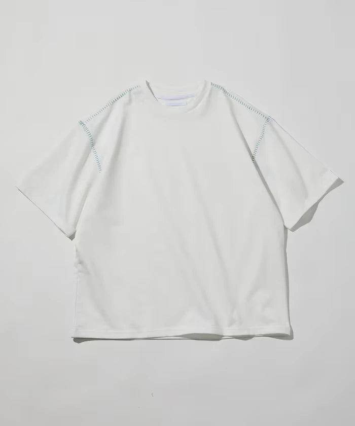 Box Silhouette Contrast Ladder Stitch Crew Neck T-Shirt