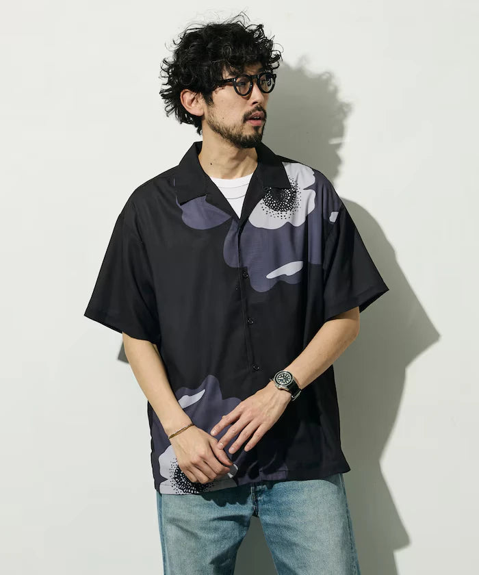 Open Collar Big Pattern Short Sleeve Shirt / Big Silhouette