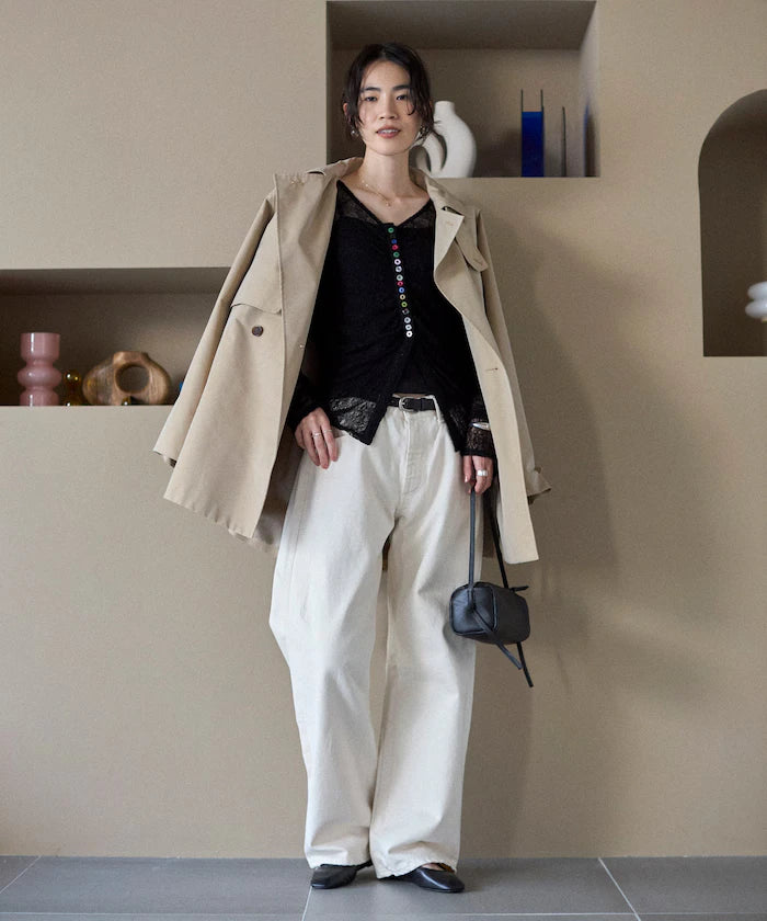 Many Button Lace Shirring Cardigan