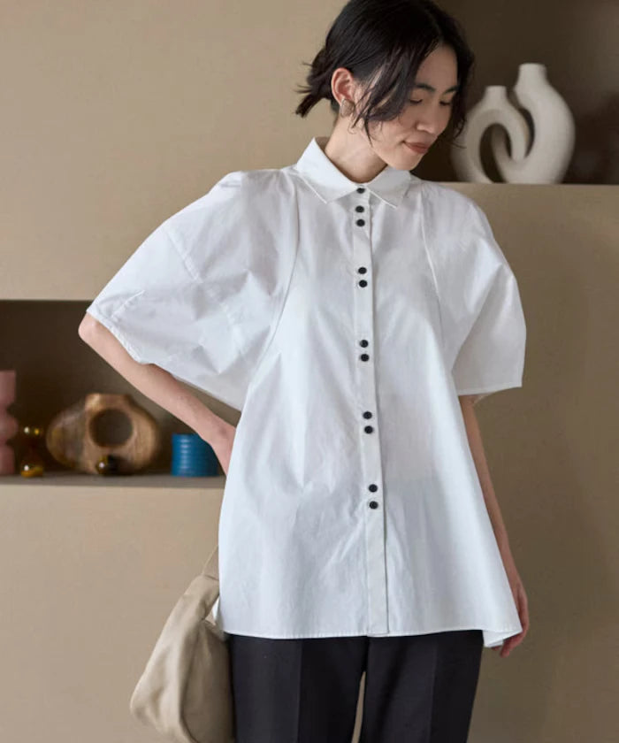 Switching Design Balloon Sleeve Shirt / 5-Minute Sleeve Blouse [Limited Edition]