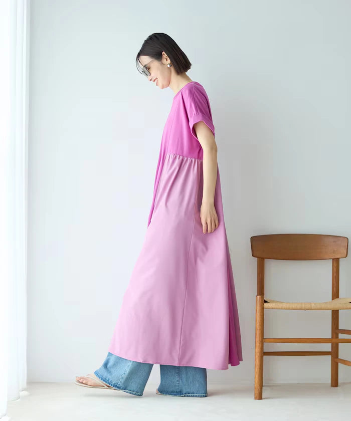 Organic Cotton Mixed Material Docking Gather Dress