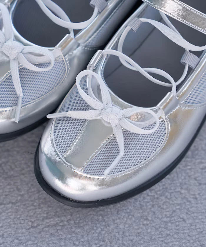 Lace-Up Mesh Ballet Shoes