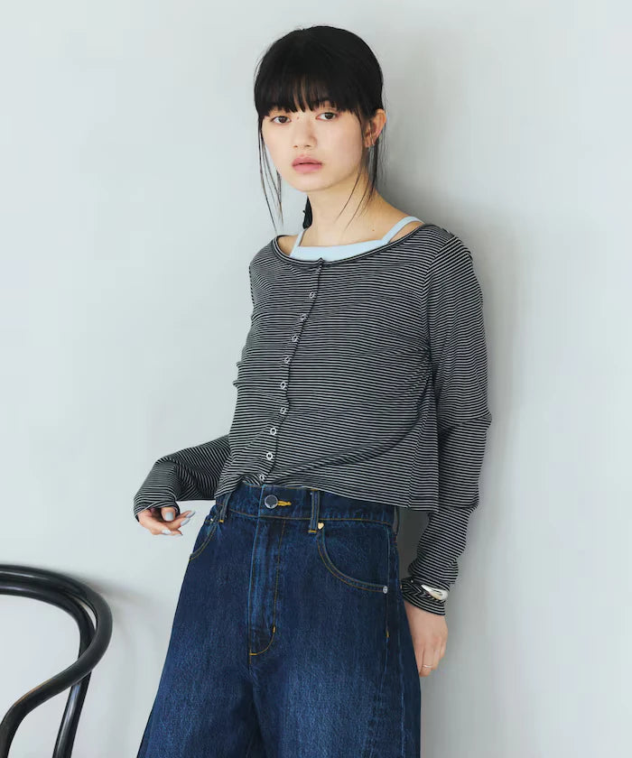 Layered Set Top / Striped Cardigan & Camisole