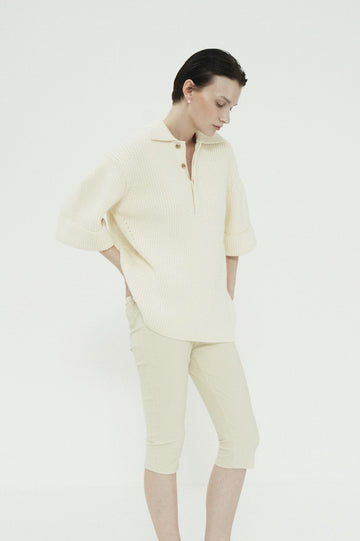 OVER HALF SLEEVE POLO KNIT TOPS
