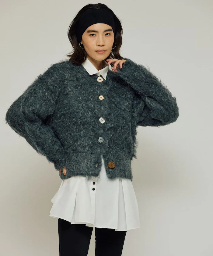 Variation Button Shaggy Knit Cardigan