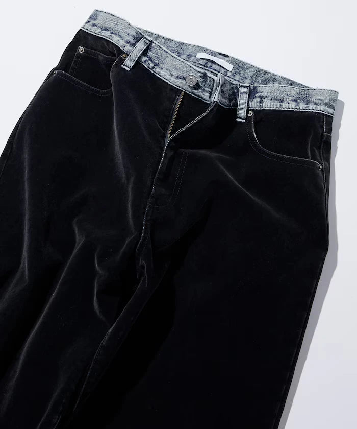 Flocked Denim Contrast Wide Straight Pants