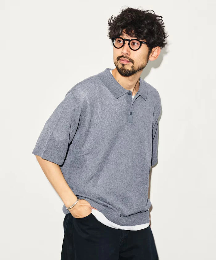 Dry Touch Boucle Yarn Knit Polo Shirt