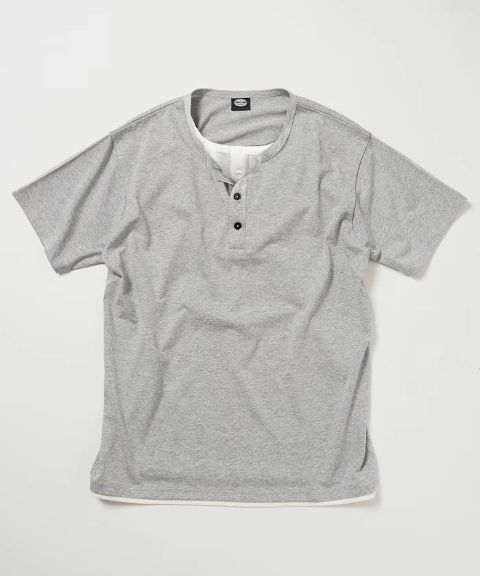 Fake Layered Henry Neck Cut-and-sew Short Sleeve T-shirt [Limited Edition]