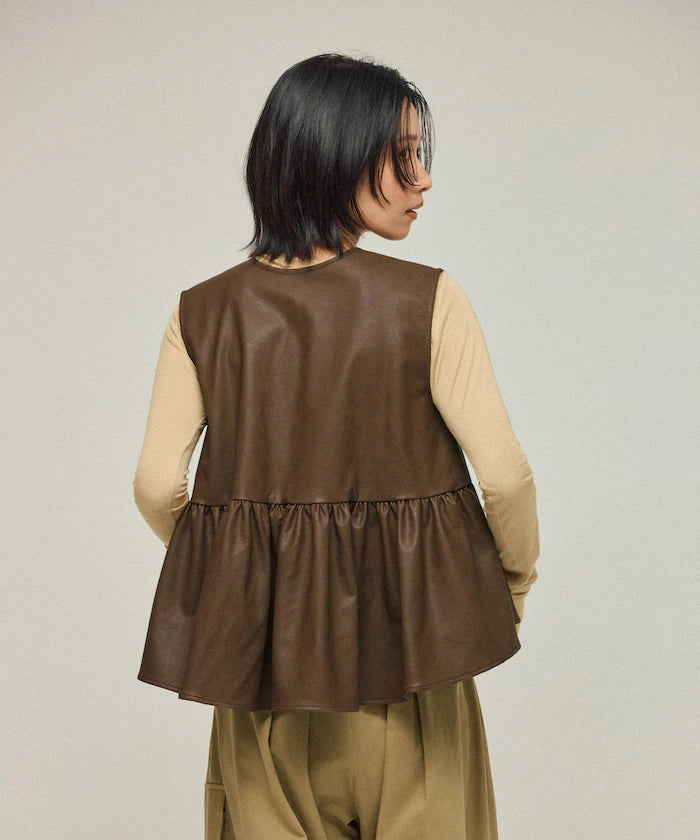 Leather Peplum Gathered Vest