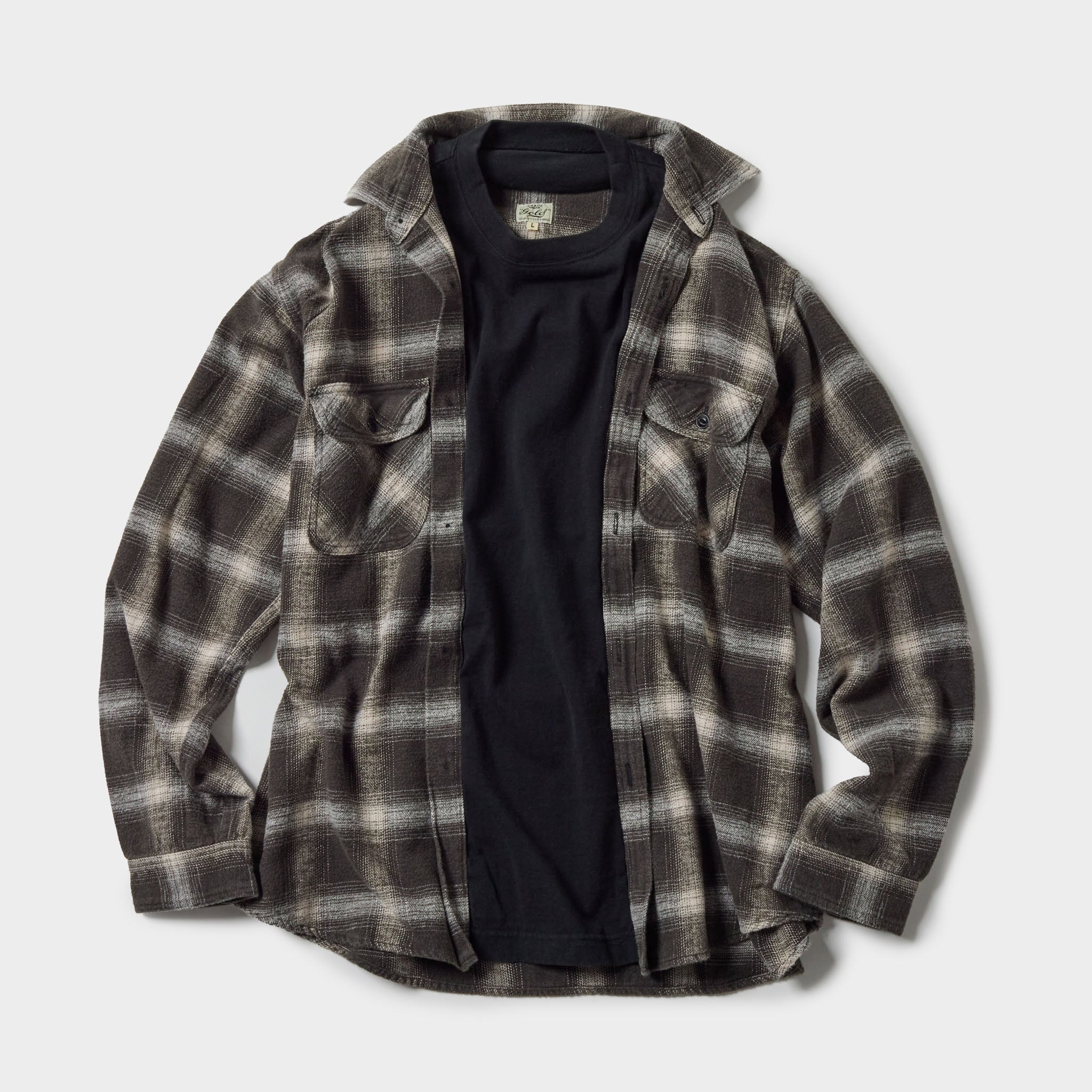 GL29547 /  COTTON NEL CHECK PULLOVER WORK SHIRT with T-SHIRT