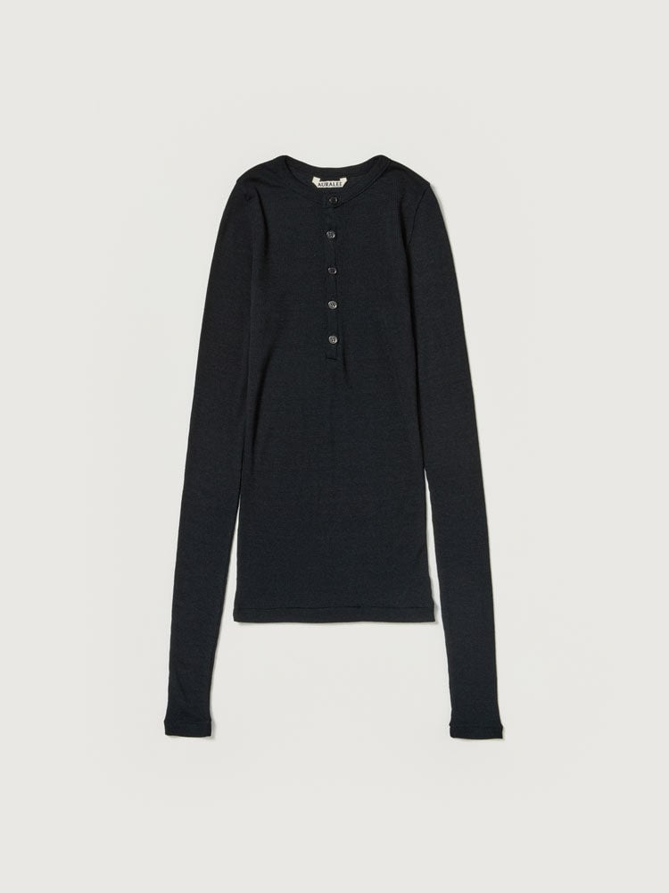 WOOL SILK SOFT RIB HENLEY