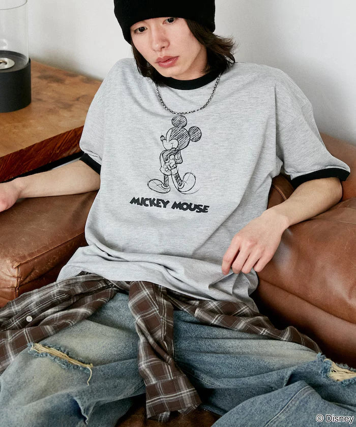 <Functional Material>Mickey Mouse/Sketch Ringer T-Shirt Limited Edition