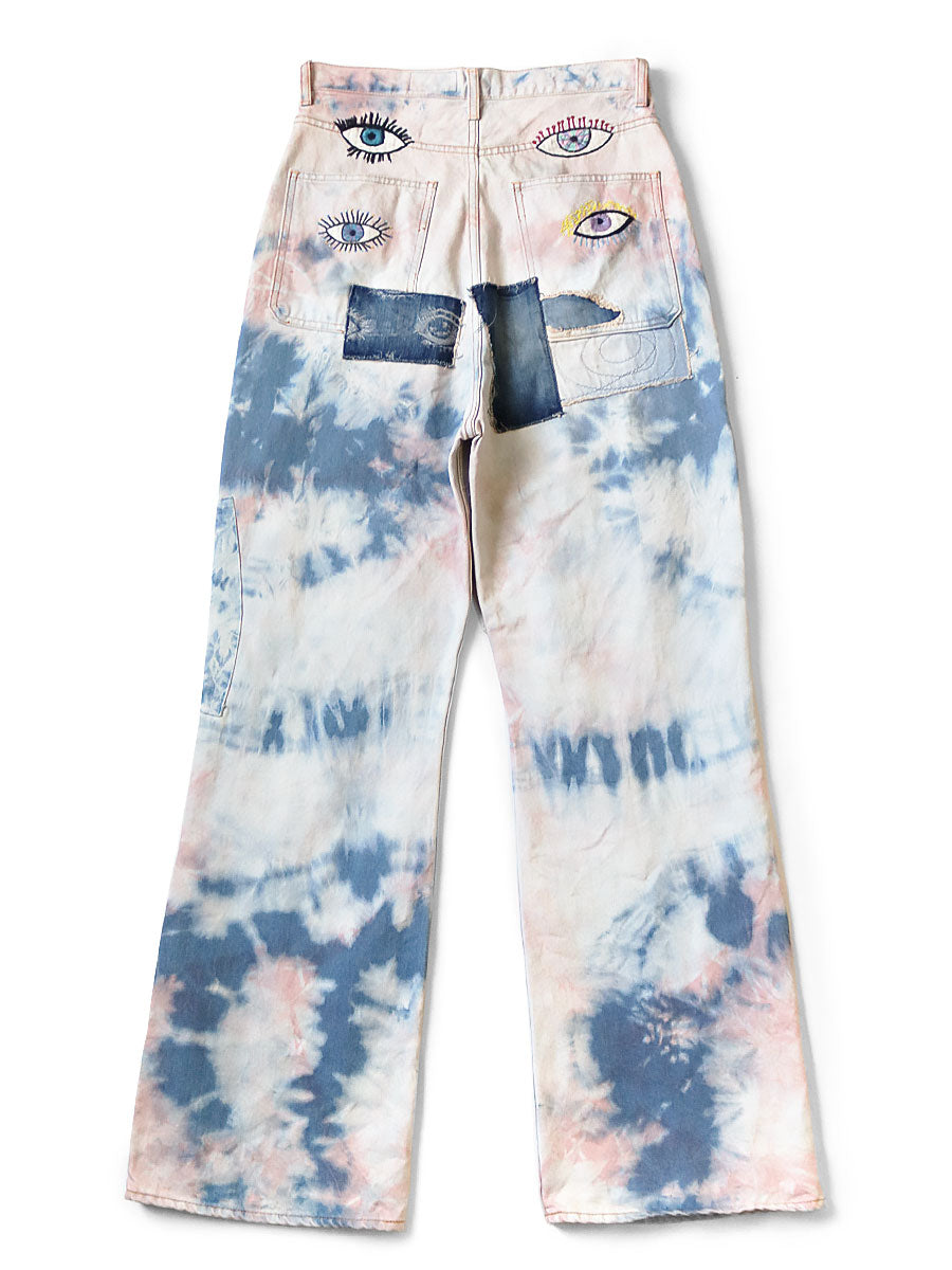 14oz Denim Tie-Dye Baggy Flare Pants (Crazy...)