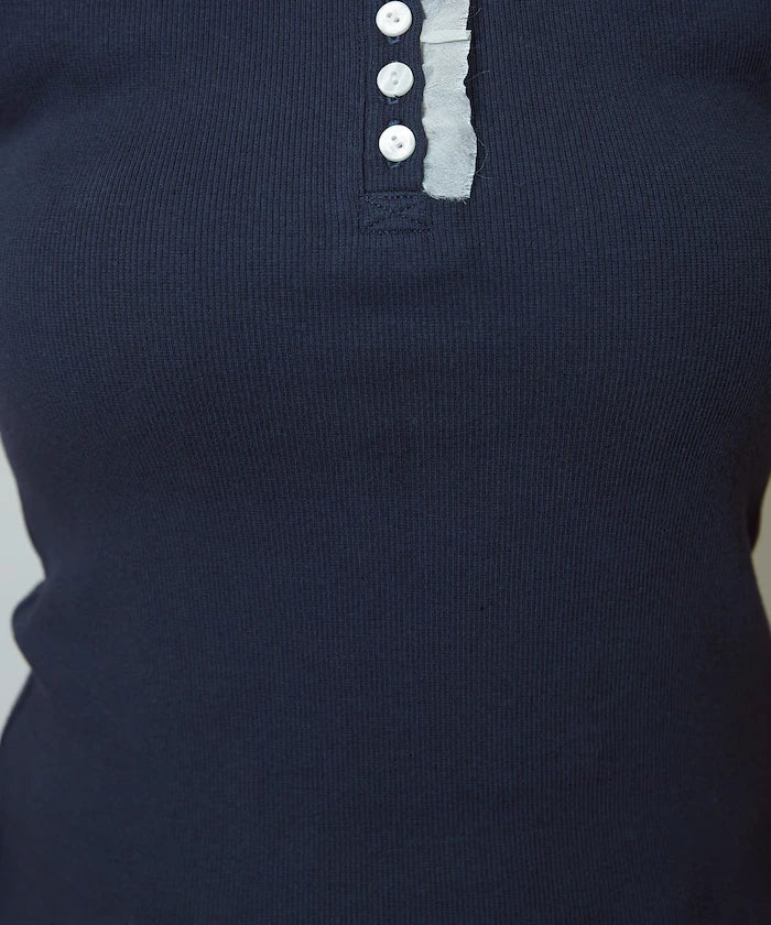Collar Lace Contrast Henry Rib T-Shirt