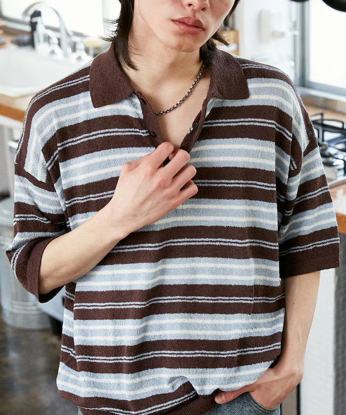 LOVE POP STUDIO Border Knit Polo Shirt Limited Edition