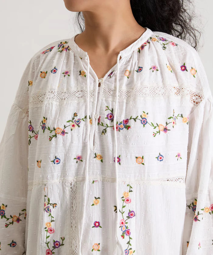 Dobby Floral Embroidery x Lace Dress