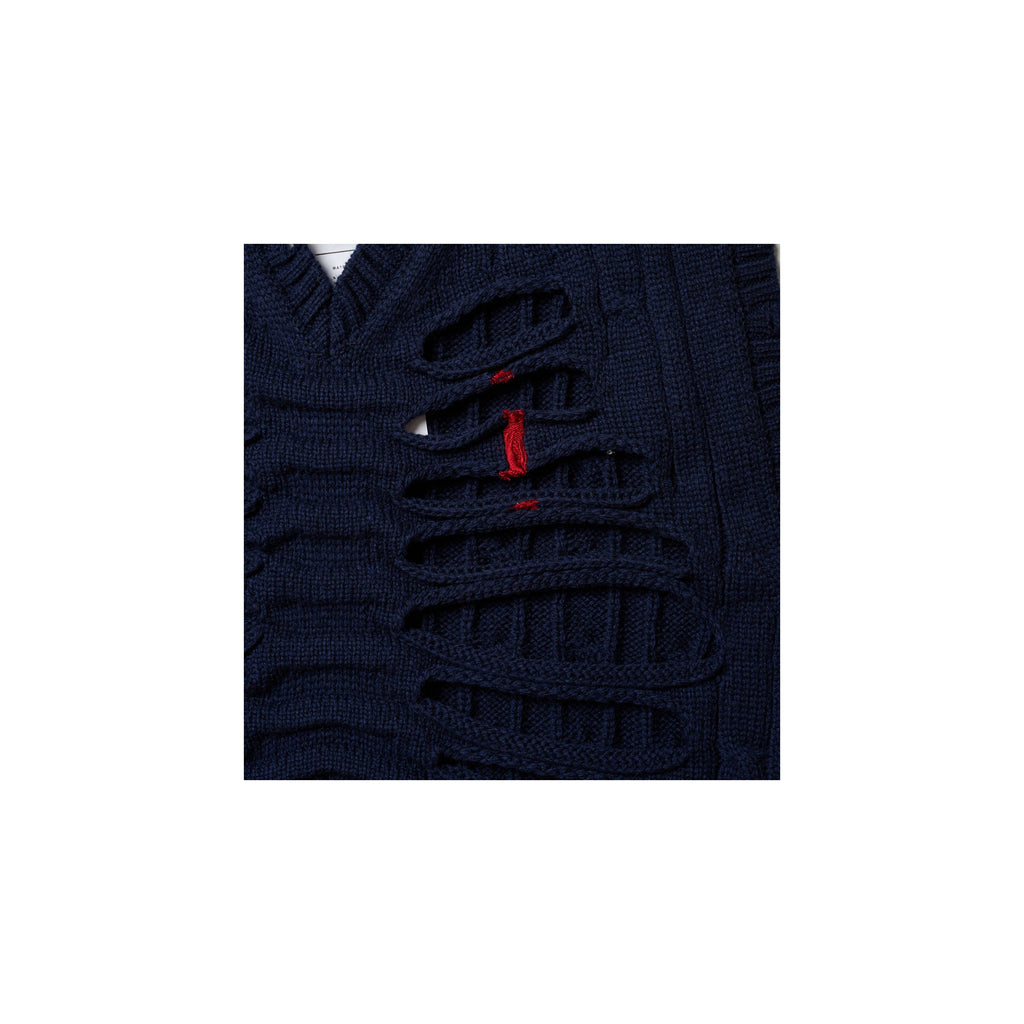 RIB CAGE CABLE KNIT PULLOVER：NAVY