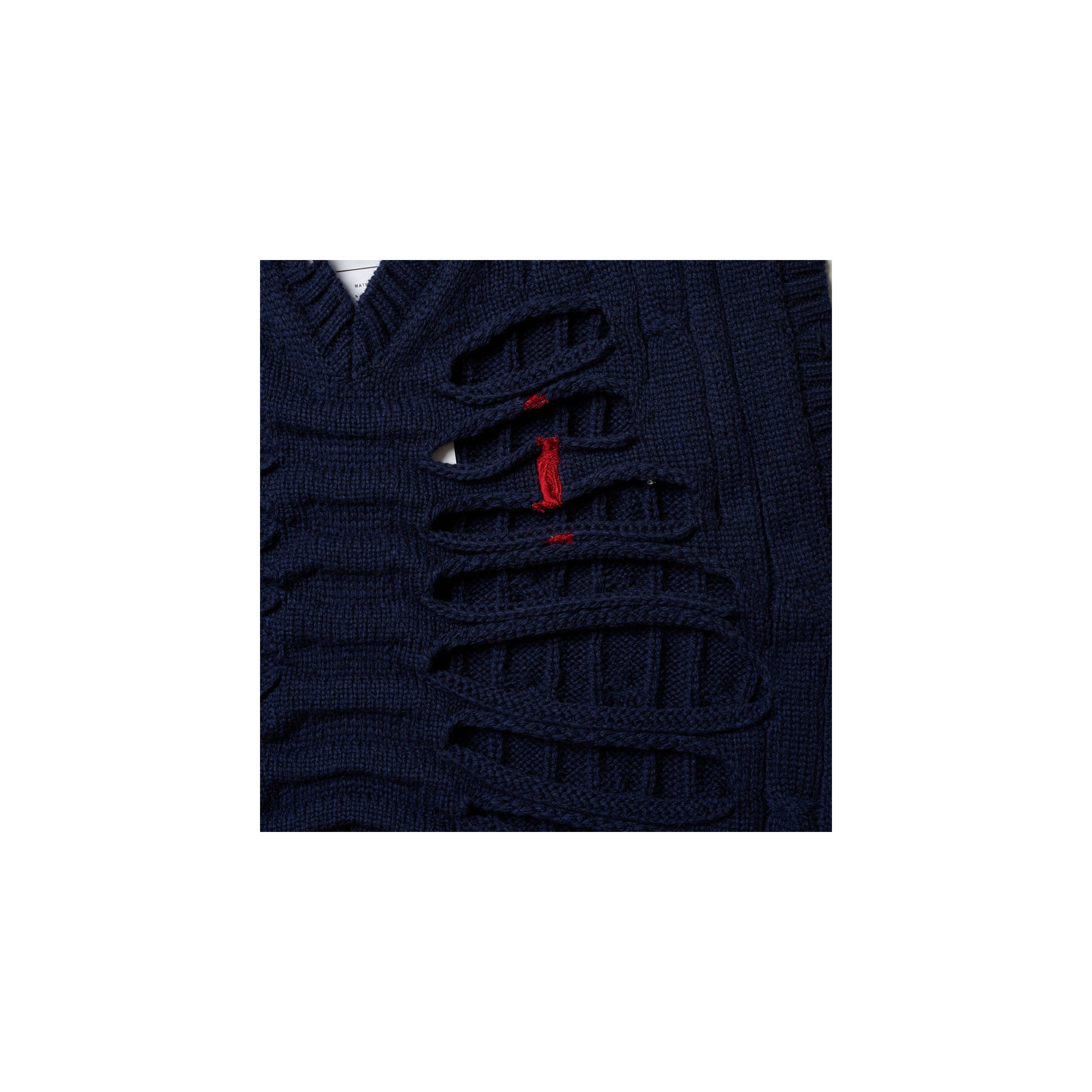 RIB CAGE CABLE KNIT PULLOVER：NAVY