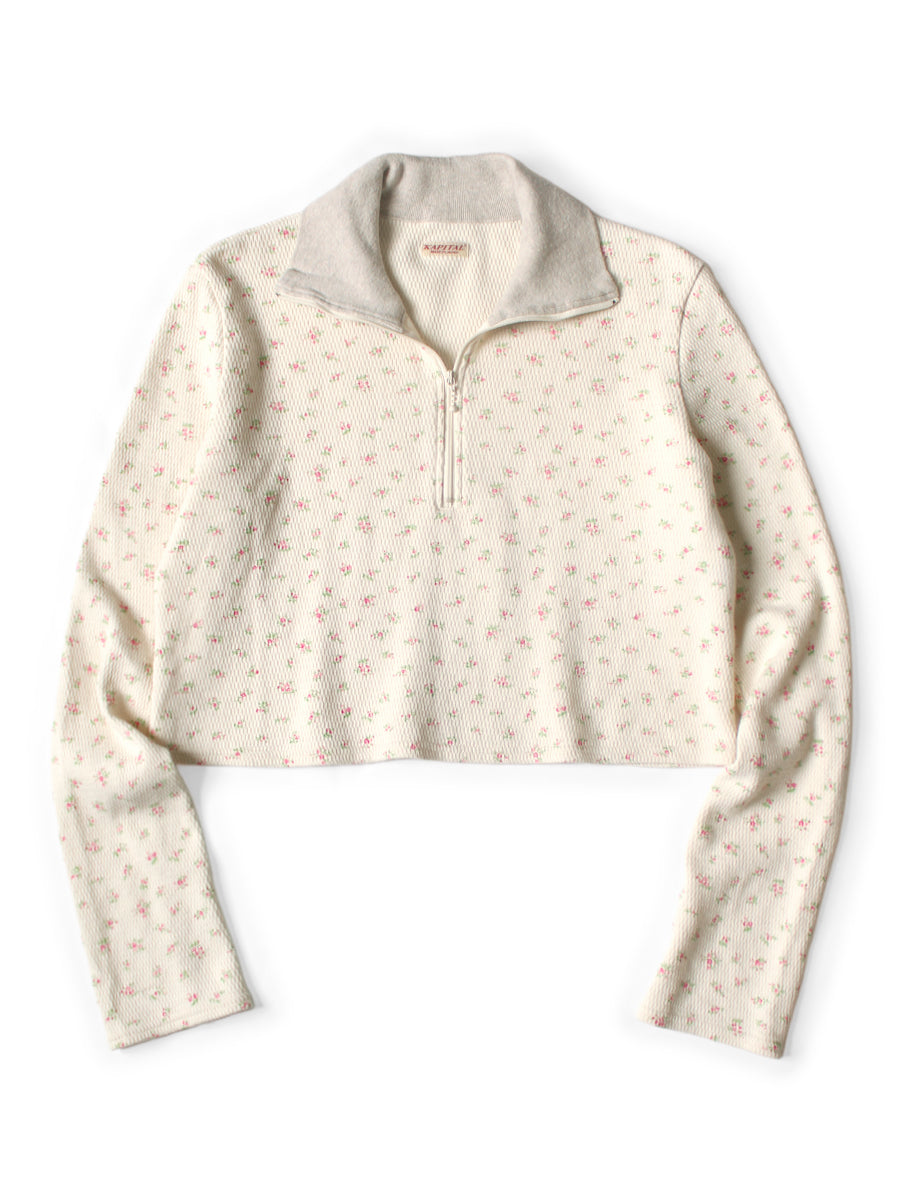 Waffle Jersey Small Floral pt Half ZIP Cropped Long T