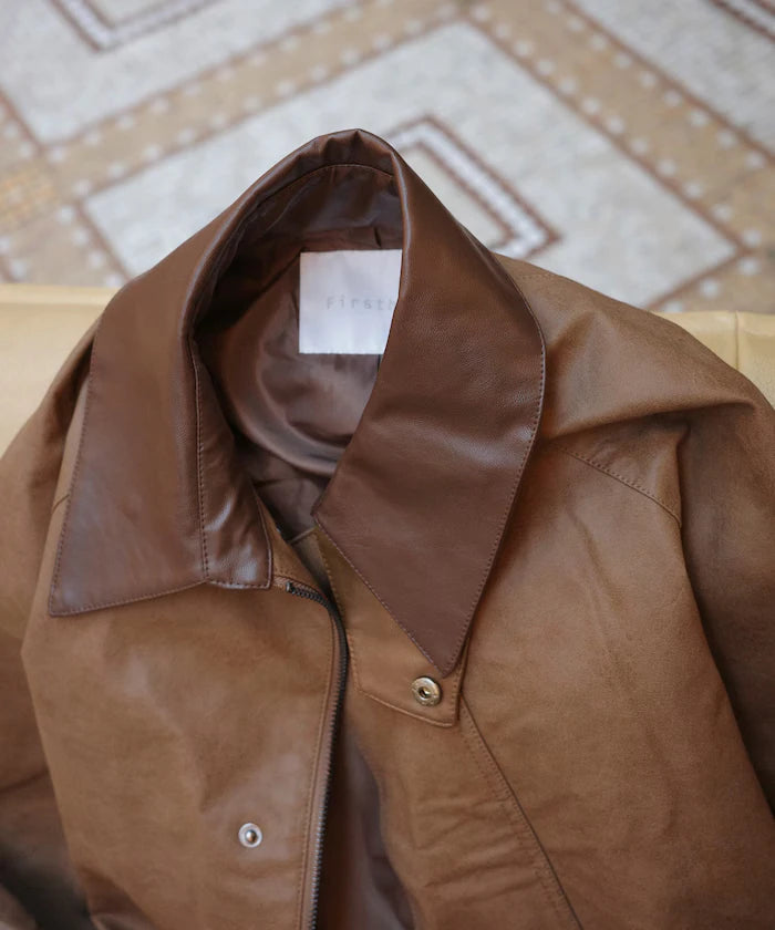 Oversized leatherette blouson / Mixed material switching