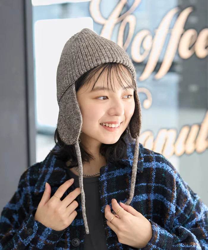 Mix Yarn Ear-Added Knit Cap