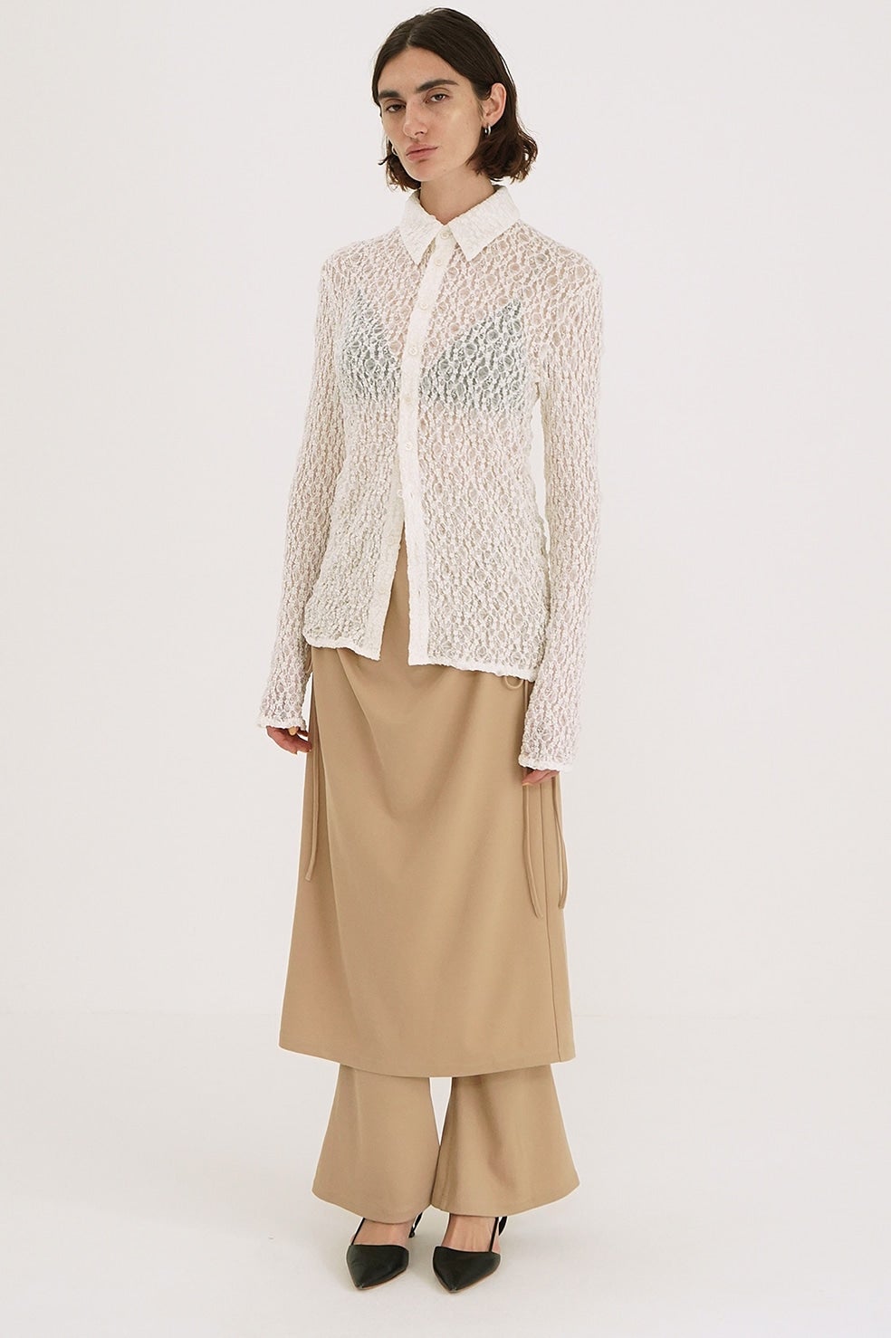 PANTS LAYERED SIDE SHIRRING SKIRT