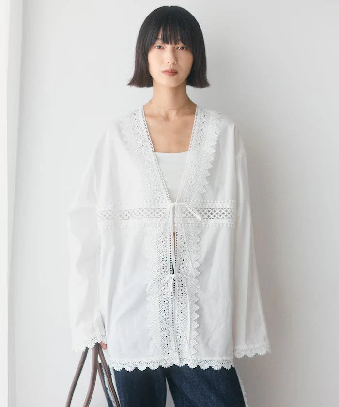 Lace Panel V-Neck Shirt