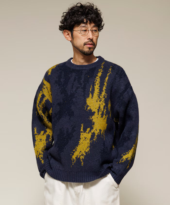All-over Pattern Double Jacquard Knit Crew Neck Pullover / Relaxed Fit