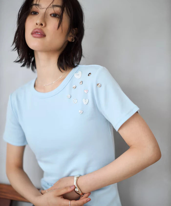 Many Button Cotton Modal Short Sleeve T-Shirt