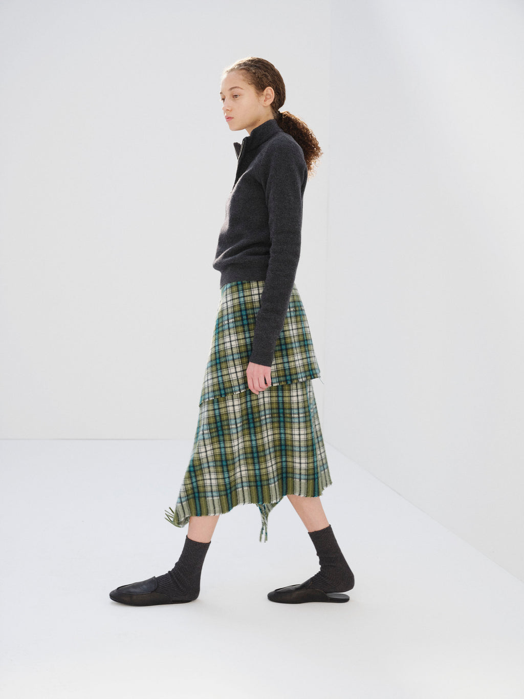 CASHMERE CHECK WRAP SKIRT