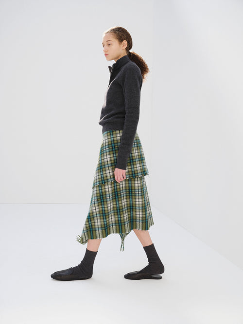 CASHMERE CHECK WRAP SKIRT