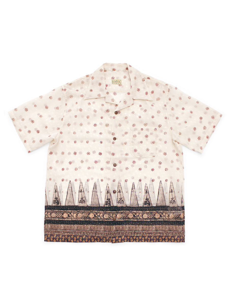 Sheer Kasuri Pattern Short Sleeve Open Collar Shirt