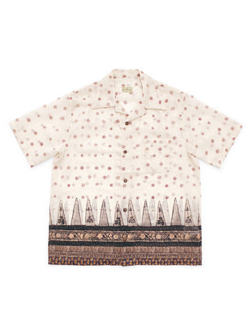 Sheer Kasuri Pattern Short Sleeve Open Collar Shirt