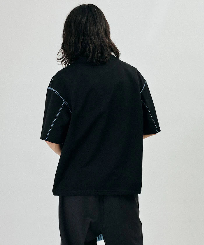 Box Silhouette Contrast Ladder Stitch Crew Neck T-Shirt