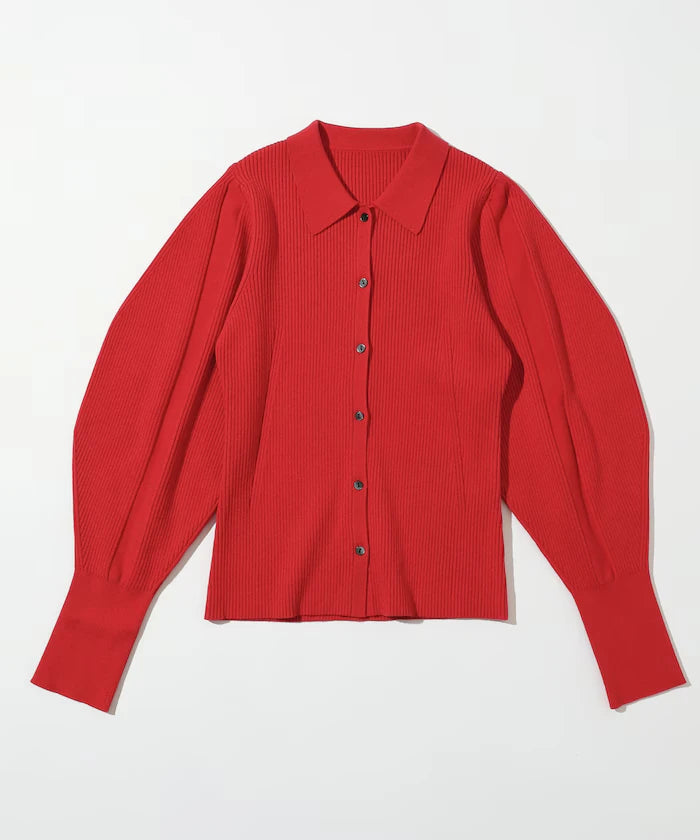 Functional material silk blend knit polo volume sleeve knit cardigan / anti-pill / machine washable