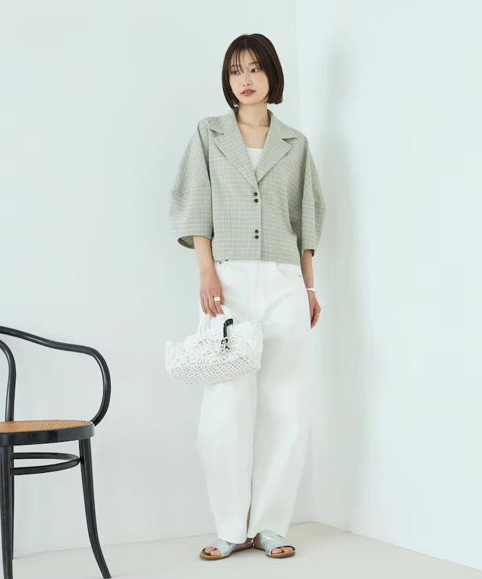 Collar Check Balloon Sleeve Shirt / Compatible with Setup