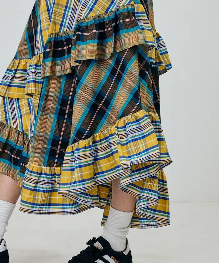 Check x Check Asymmetrical Frill Skirt