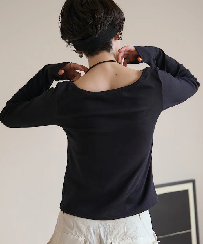 Many Button Cotton Modal Long Sleeve T-Shirt