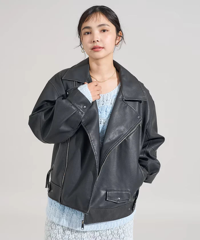 Vintage-Like Leather Double Riders Jacket