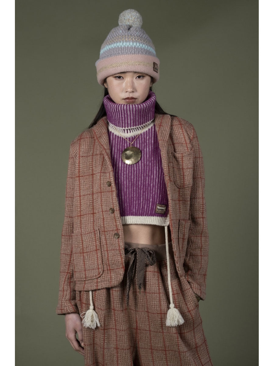 5G Wool High Neck Stripe Bib Poncho