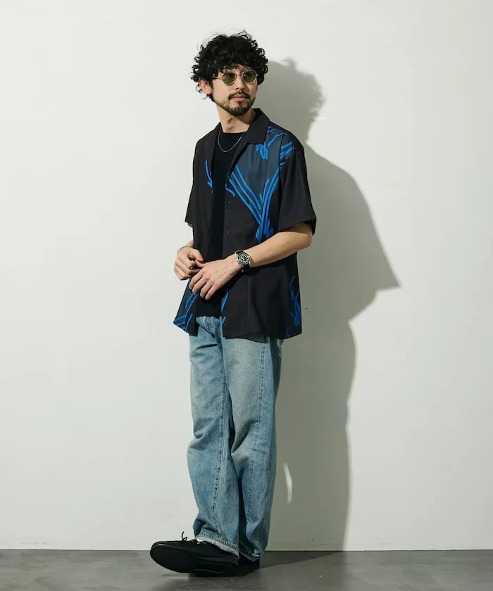 Open Collar Big Pattern Short Sleeve Shirt / Big Silhouette