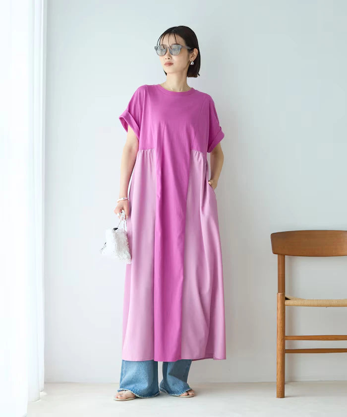Organic Cotton Mixed Material Docking Gather Dress