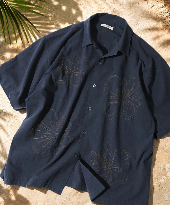 Relaxed Fit Floral Embroidered Short Sleeve Open Collar Shirt [Limited Edition]