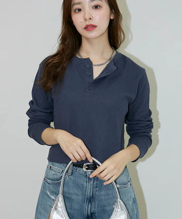 Light Waffle Henley Neck Long Sleeve T Limited Edition