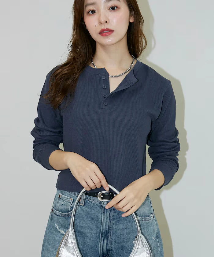Light Waffle Henley Neck Long Sleeve T Limited Edition