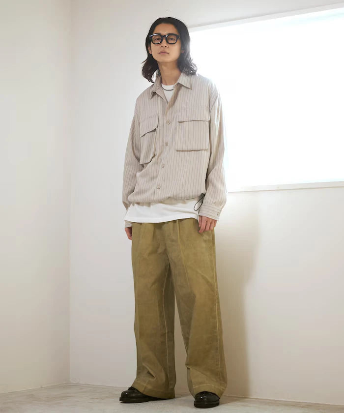 Fade processing cotton tuck wide pants