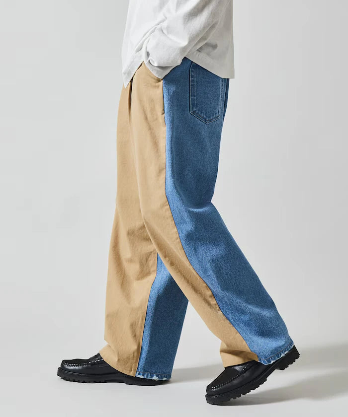 Chino Denim Docking Pants / Wide Straight Pants